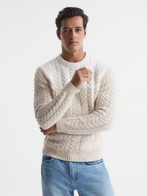 Reiss Bankside Chunky Cable Knit Colourblock Jumper