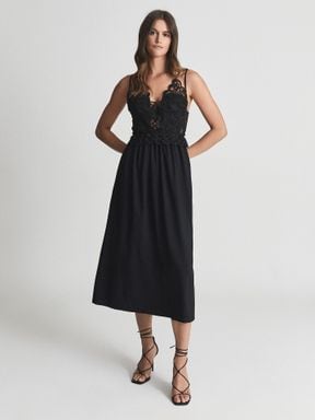 Reiss Serena Lace Detailed Midi Dress
