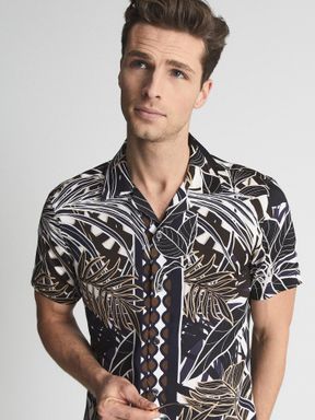 Reiss Niro Cuban Collar Floral Pattern Shirt