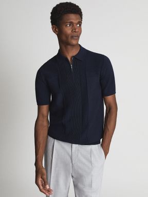 Reiss Surf Half Zip Textured Polo T-Shirt