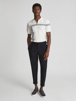 Reiss Sergant Half Zip Stripe Detail Polo T-Shirt