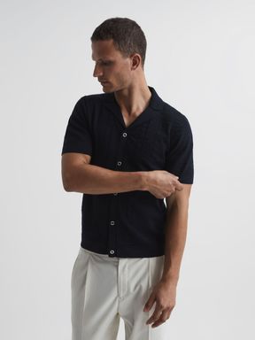 Reiss Jacob Cuban Collar Stitch Interest Polo Shirts