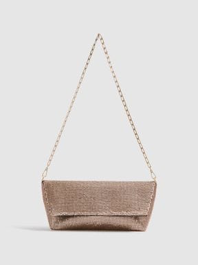 Reiss Astrid Bead Embellished Chain Strap Clutch