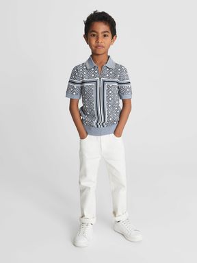 Reiss Talent Junior Half Zip Geometric Polo T-Shirt