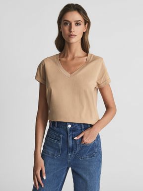 Reiss Luana Cotton Jersey V-Neck T-Shirt