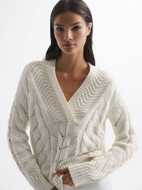 Reiss Claudine Cable Knit Shawl Neck Jumper