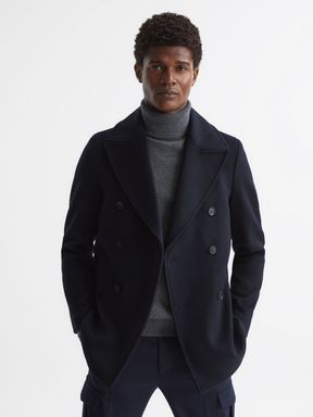 Reiss Giovanni Double Breasted Wool-blend Peacoat