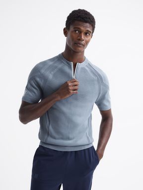 Reiss Justin Castore Knitted Ribbed Half Zip T-Shirt