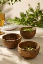 Set of 3 Brown Mango Wood Set of 3 Dip Bowls Nibble and Dip Bowls