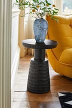 Black Carved Mango Wood Side Table