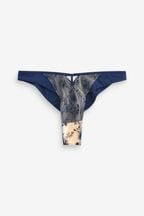 Navy Blue Extra High Leg Floral Embroidered Knickers