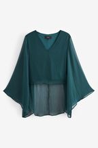 Teal Blue Long Sleeve Cape Blouse