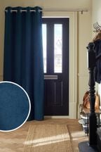 Navy Blue Matte Velvet Door Eyelet Curtains