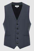 Reiss Airforce Blue Fine Five Button Wool Slim Fit Waistcoat