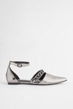 Pewter Silver Forever Comfort® Point Toe Chain Trim Flats