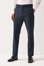 Navy Blue Slim Smart Textured Chinos Trousers