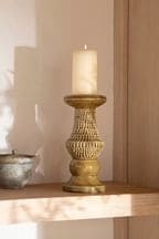 Yellow Embossed Ceramic Pillar Candle Holder