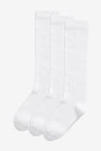 White 3 Pack Cotton Rich Pointelle Knee High School Socks