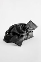 Black Leather Bow Clutch Bag