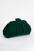 Green Velvet Clutch Bag with Cross-Body Chain