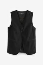 Black Tailored Crepe Longline Waistcoat