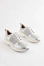 Silver Signature Leather Weave Detail Chunky Trainers