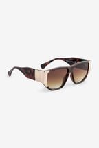 Tortoiseshell Brown Metal Inlay Flat Brow Sunglasses