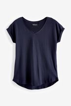 Blue Navy V-Neck Cotton Rich Cap Sleeve T-Shirt