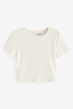 Ecru White Slim Fit Ribbed Short Sleeve Crew Neck T-Shirt