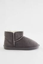 Grey Faux Fur Lined Suede Slipper Boots