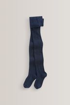 Navy Cotton Rich Cable Tights