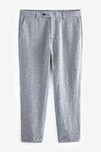 Chambray Blue Textured Linen Blend Trousers