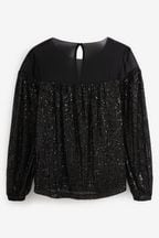 Noir - Haut scintillant à sequins et manches longues
