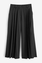 Black Mid Rise Wide Leg Pleated Trousers