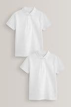 White Regular Fit Cotton School Short Sleeve Polo Shirts 2 Pack (3-16yrs)