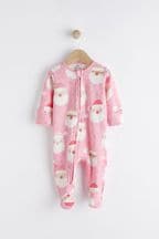 Pink/White Christmas Baby Cotton Sleepsuit (0mths-2yrs)