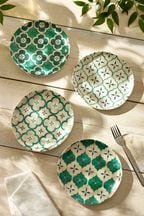 Teal/White Mediterranean Picnic Dinnerware Set of 4 Side Plates