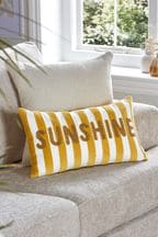 Ochre Yellow 50 x 30cm Velvet Stipe Sunshine Slogan Oblong Cushion