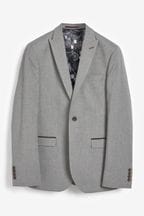 Slim Fit Trimmed Herringbone Suit Jacket