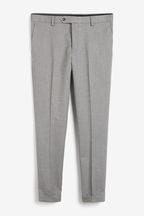 Grey Slim Fit Slim Fit Trimmed Herringbone Suit: Trousers