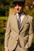 Taupe Brown Slim Fit Trimmed Check Suit Jacket