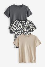 Animal Print/Natural Neutral/Grey Essential Crew Neck T-Shirts 3 Pack