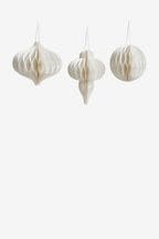 Set of 3 White Hanging Paper Christmas Decorations