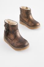 Bronze Brown Standard Fit (F) Warm Lined Tassel Detail Zip Boots