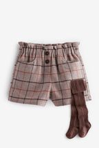 Brown Check Pull-on Shorts & Tights Set (3mths-7yrs)