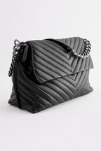 Black Leather Quilted Chain Shoulder Bag