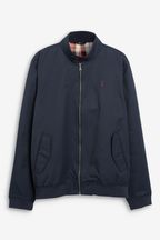 Navy Blue Shower Resistant Check Lining Harrington Jacket