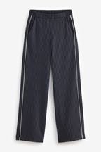 Navy Jersey Wide Leg Side Stripe Trousers