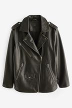 Black Distressed Faux Leather Biker Jacket
