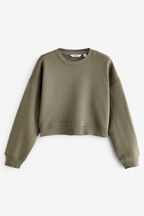 Khaki Green Shorter Length Heavyweight Brushed Sweatshirt